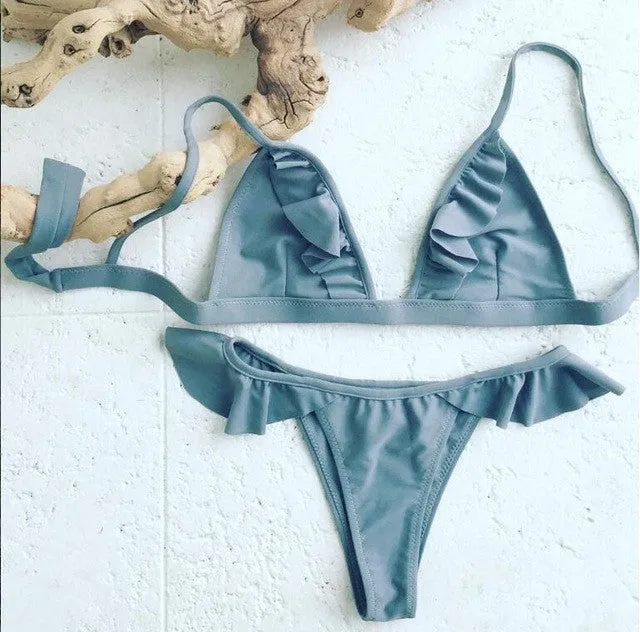 bikini 2017 New Women Push Up Bikini Set Vintage Biquini Ruffled Swimsuit