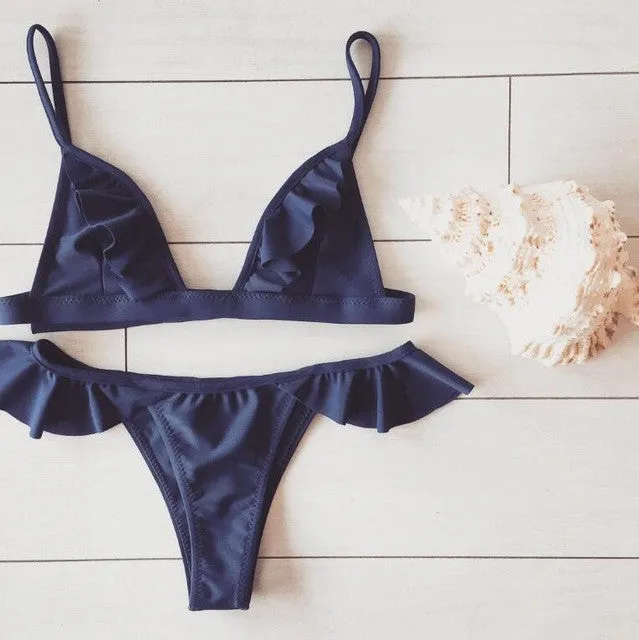 bikini 2017 New Women Push Up Bikini Set Vintage Biquini Ruffled Swimsuit