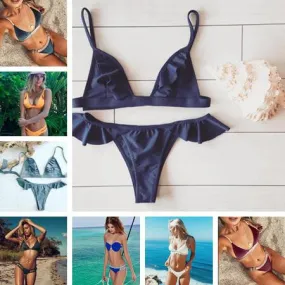 bikini 2017 New Women Push Up Bikini Set Vintage Biquini Ruffled Swimsuit