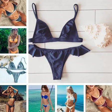 bikini 2017 New Women Push Up Bikini Set Vintage Biquini Ruffled Swimsuit