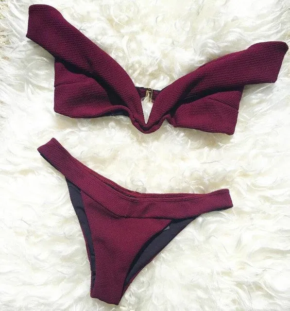 bikini 2017 New Women Push Up Bikini Set Vintage Biquini Ruffled Swimsuit