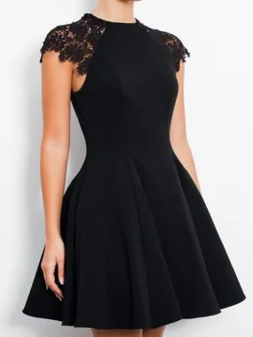 Bridelily A-Line Jersey Scoop Sleeveless Short/Mini With Lace Dresses