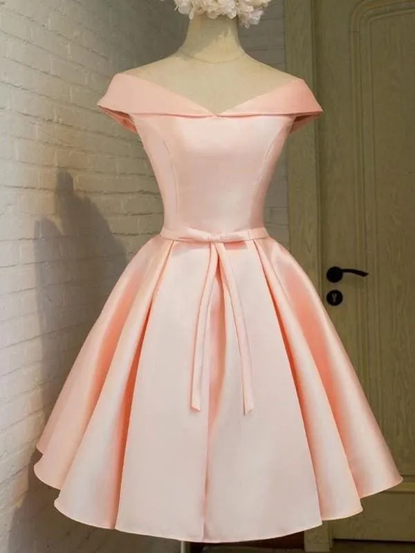 Bridelily A-Line Satin V-neck Sleeveless Short/Mini With Sash/Ribbon/Belt Dresses