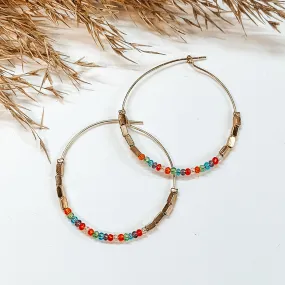 Circle Drop Beaded Earrings with Gold Beads in Multicolor