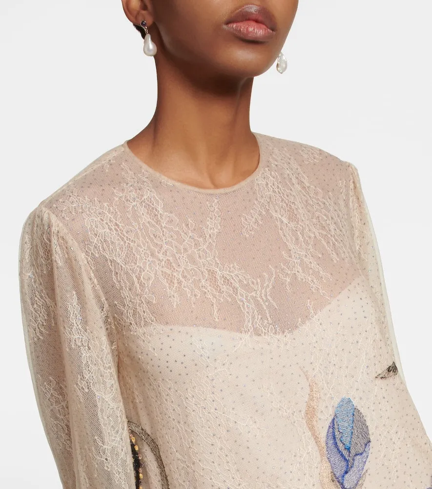Costarellos Yesenia embroidered tulle and lace gown