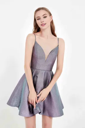 Elegant Prom Dresses Deep Sweetheart Neck Glitter Simple Mini Dress Evening Dress