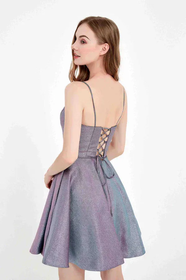 Elegant Prom Dresses Deep Sweetheart Neck Glitter Simple Mini Dress Evening Dress