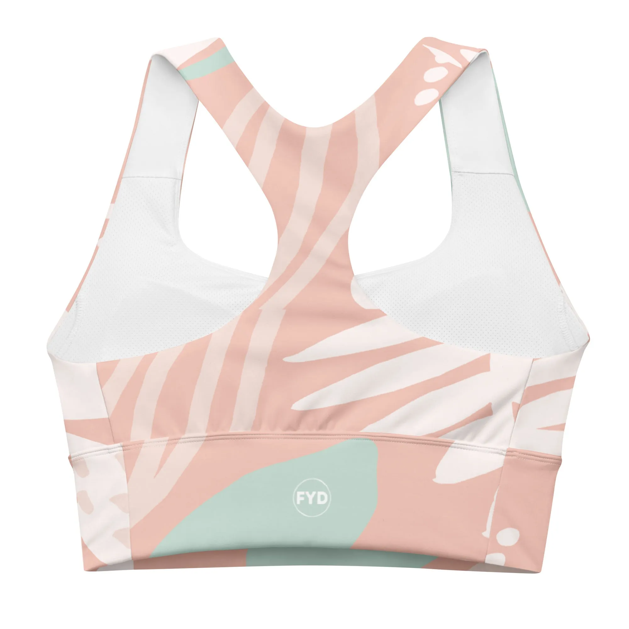 FYD Longline sports bra in peach spring floral
