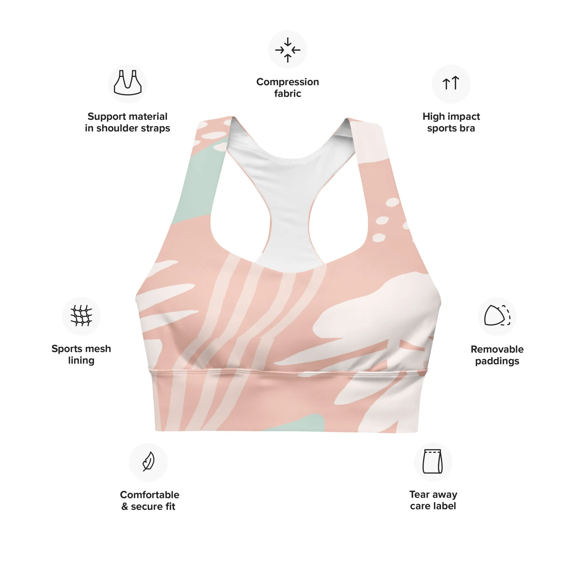 FYD Longline sports bra in peach spring floral