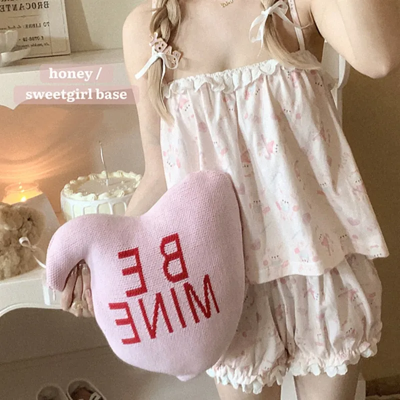 hulianfu Cute Pajama Set Women Cotton Rabbit Homewear Sleeveless Tops Shorts 2 Piece Set Sleepwear Kawaii Clothes Sweet Girls Nightwear