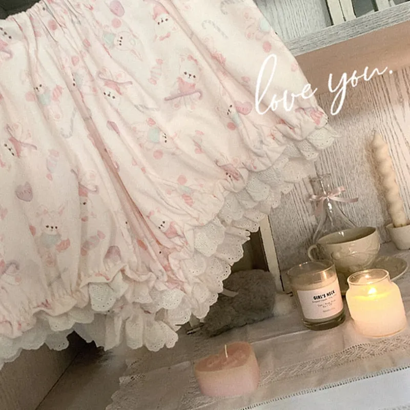 hulianfu Cute Pajama Set Women Cotton Rabbit Homewear Sleeveless Tops Shorts 2 Piece Set Sleepwear Kawaii Clothes Sweet Girls Nightwear