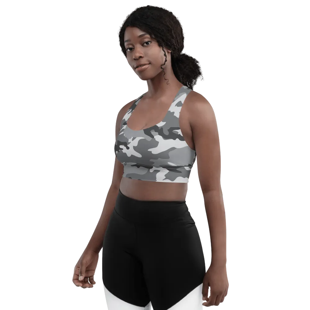 Light Gray Camo print FYD Long-Line Sports Bra