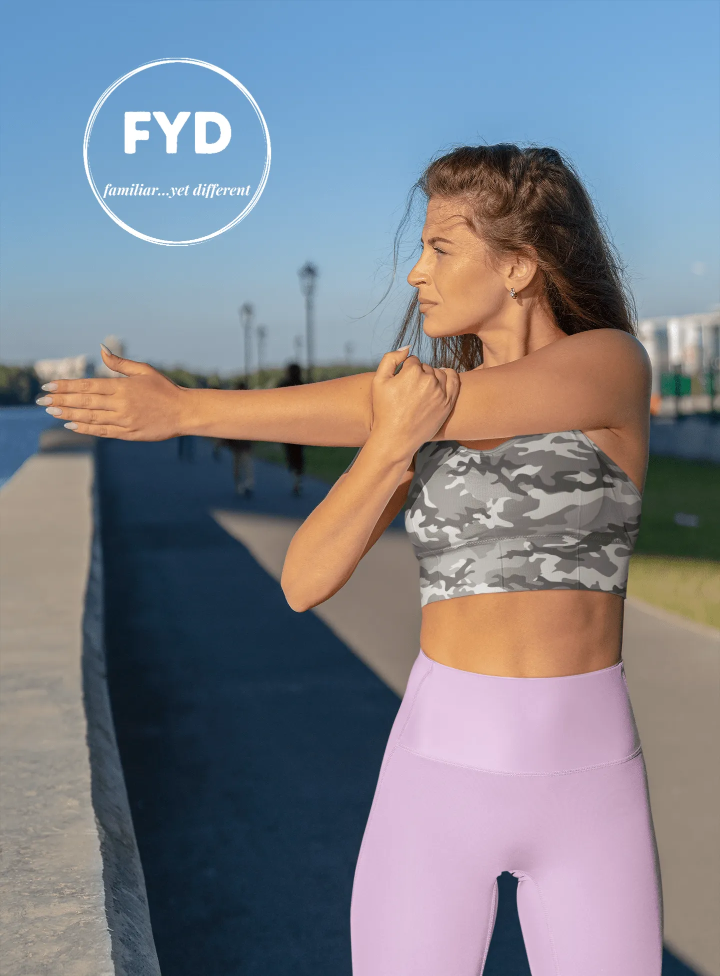 Light Gray Camo print FYD Long-Line Sports Bra