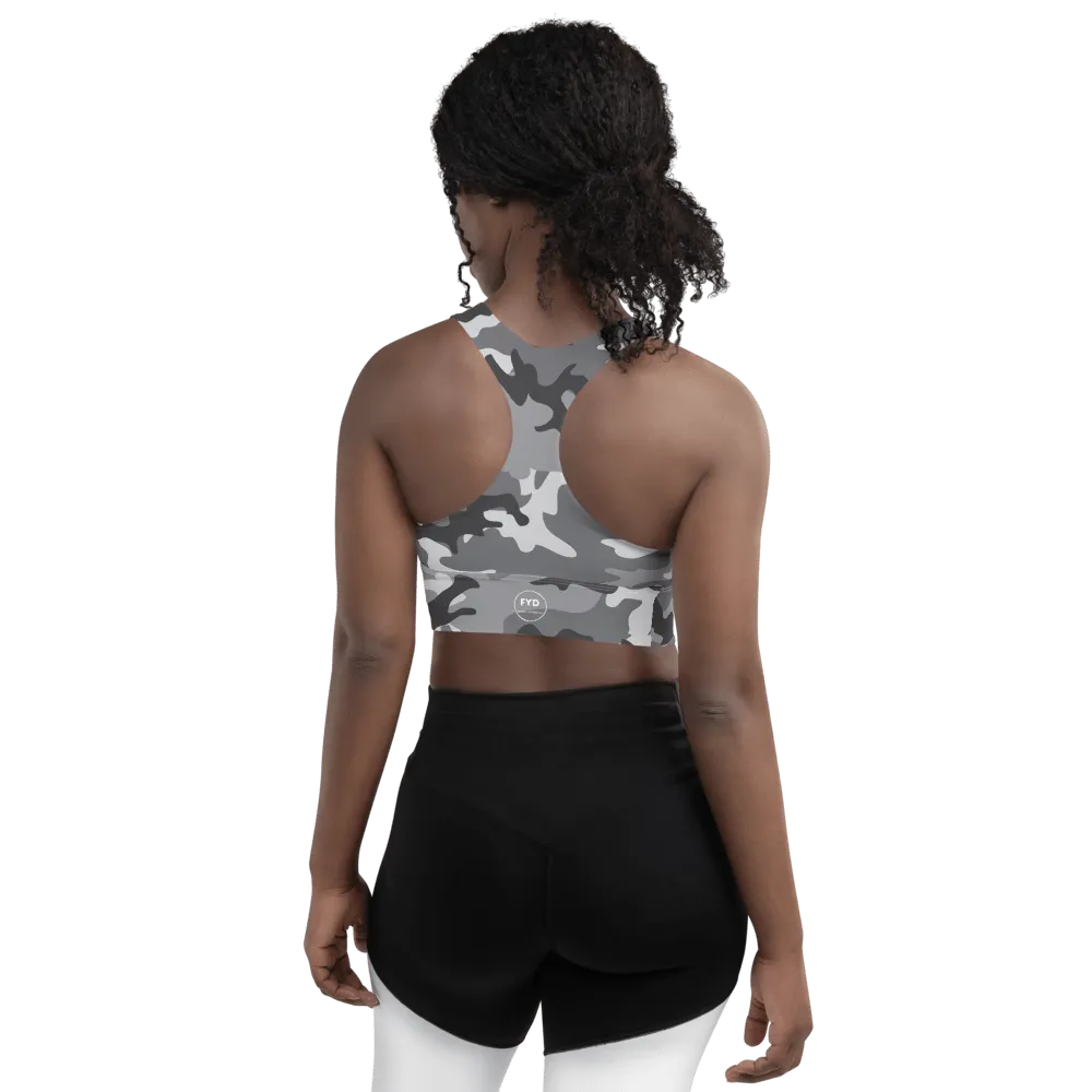 Light Gray Camo print FYD Long-Line Sports Bra