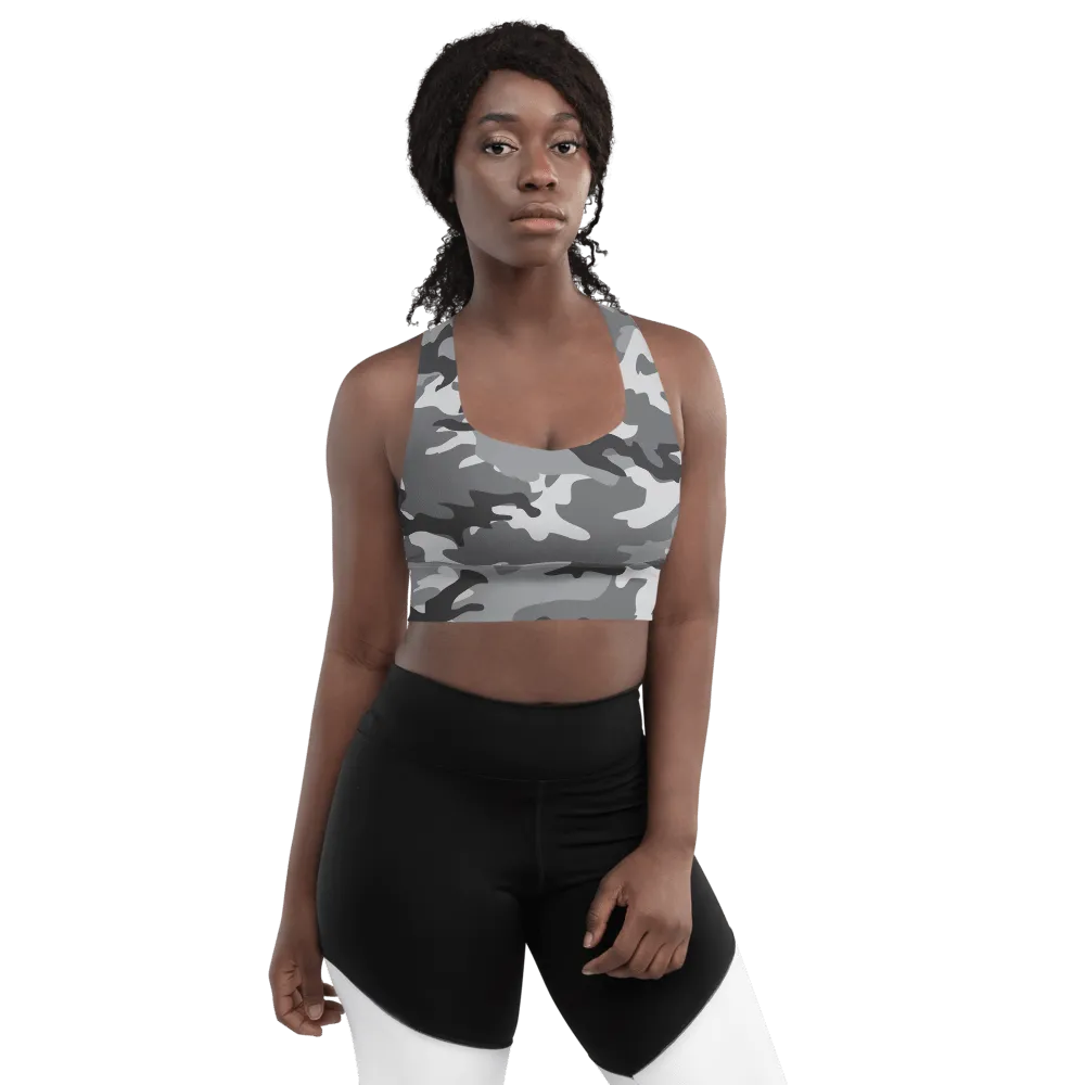 Light Gray Camo print FYD Long-Line Sports Bra