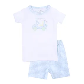 Magnolia Baby Boys Blue Gingham Little Golf Caddie Applique Short Pajamas