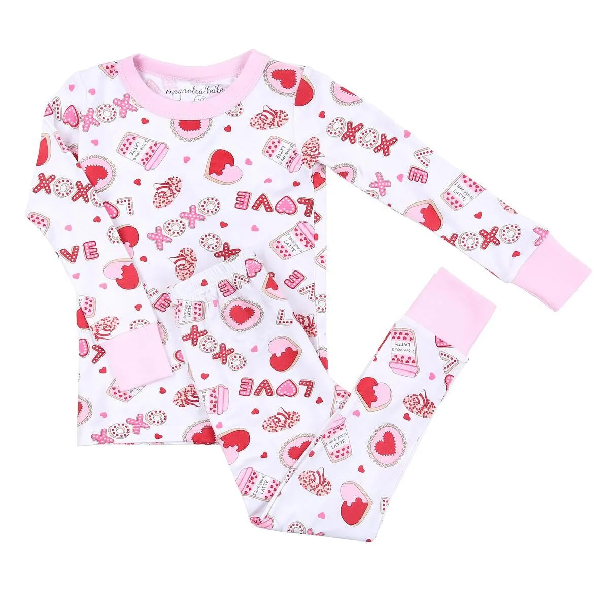 Magnolia Baby Little Girls Pink & Red Sweet Valentine Treats Pajamas