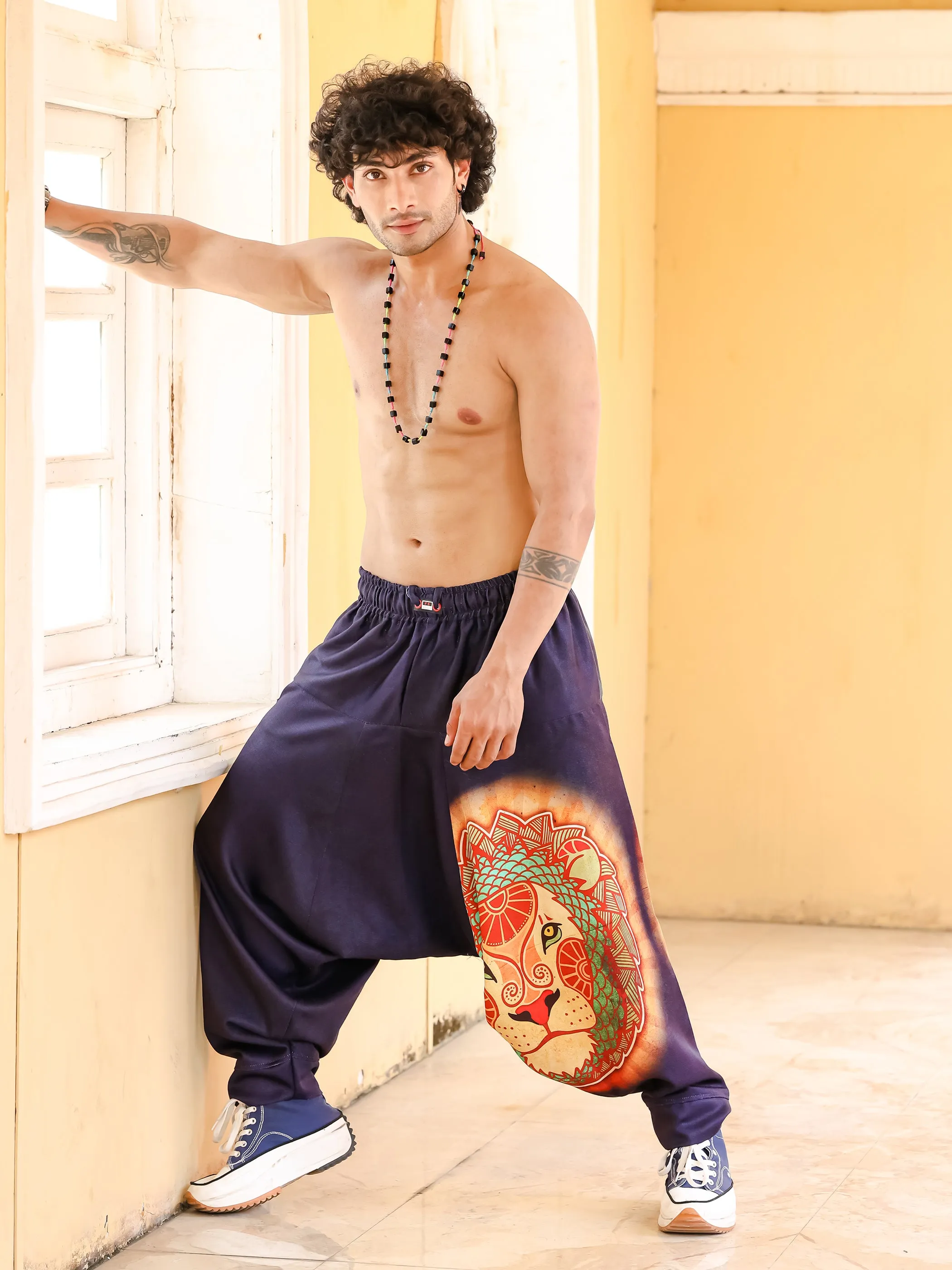 Men's Lion heart Hippy Baggy Aladdin Bohemian Harem Pants For Travel Dance Yoga