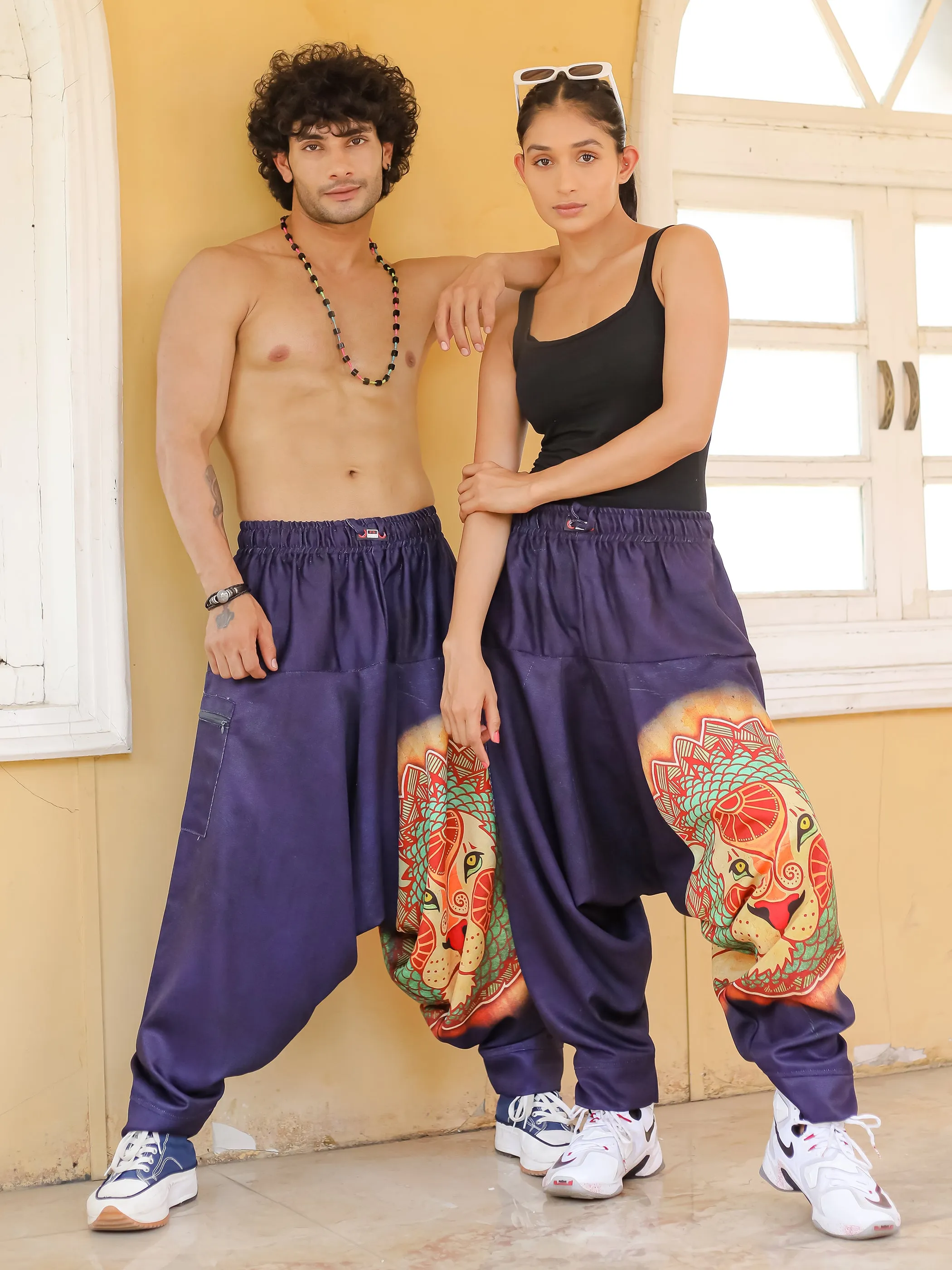 Men's Lion heart Hippy Baggy Aladdin Bohemian Harem Pants For Travel Dance Yoga