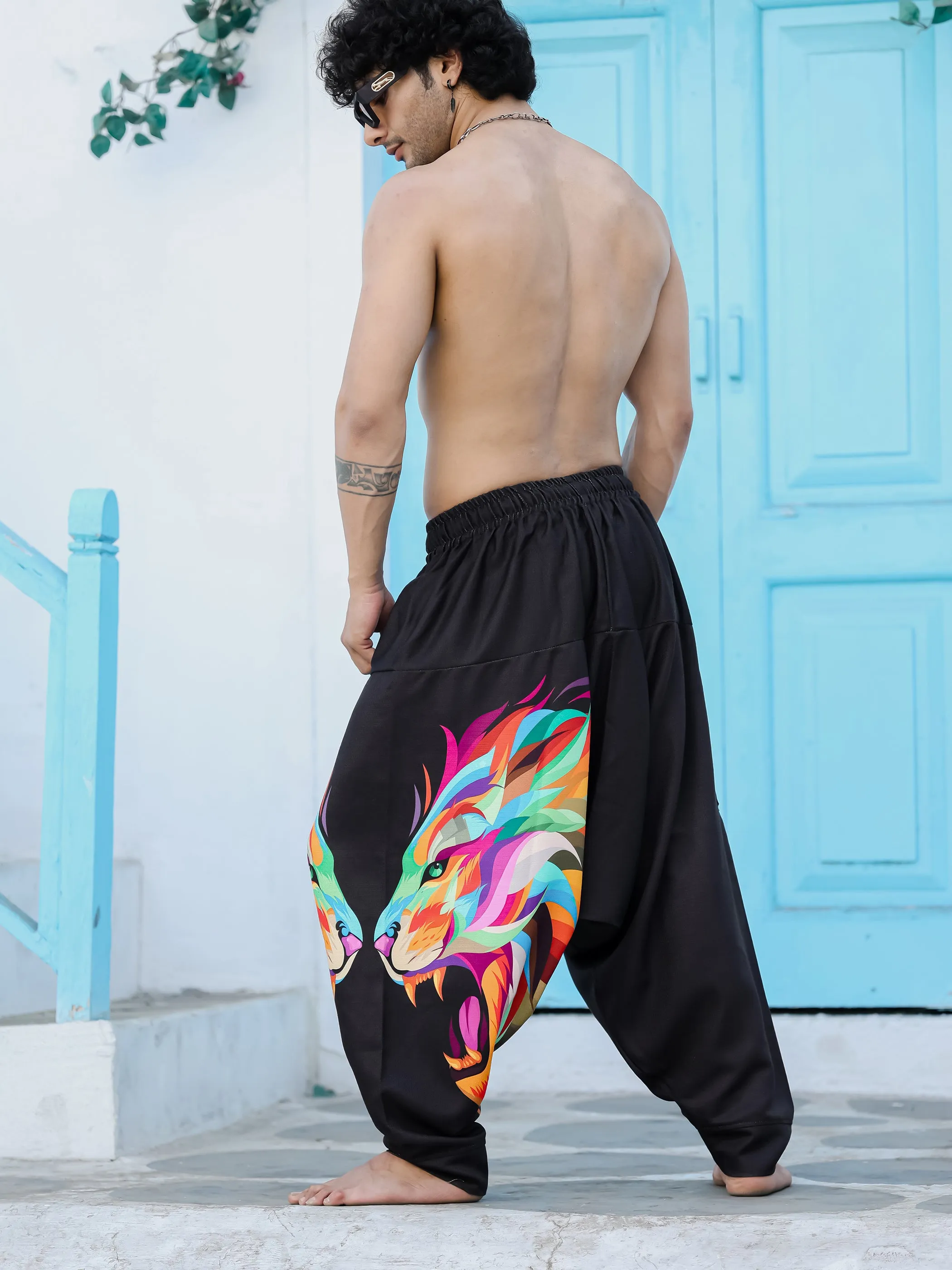 Men's Lion Print Baggy Aladdin Harem Pants For Travel Dance Yoga