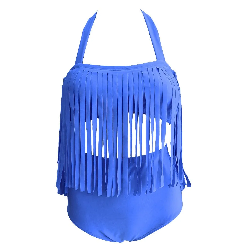 Plus Size Tassels Bikinis High Waist Women Bra Bikini Beachwear