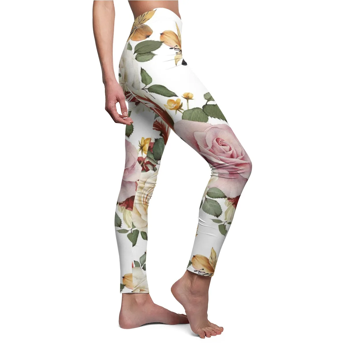 Red White & Pink Roses Women's Leggings