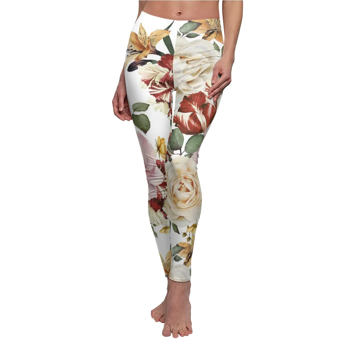 Red White & Pink Roses Women's Leggings