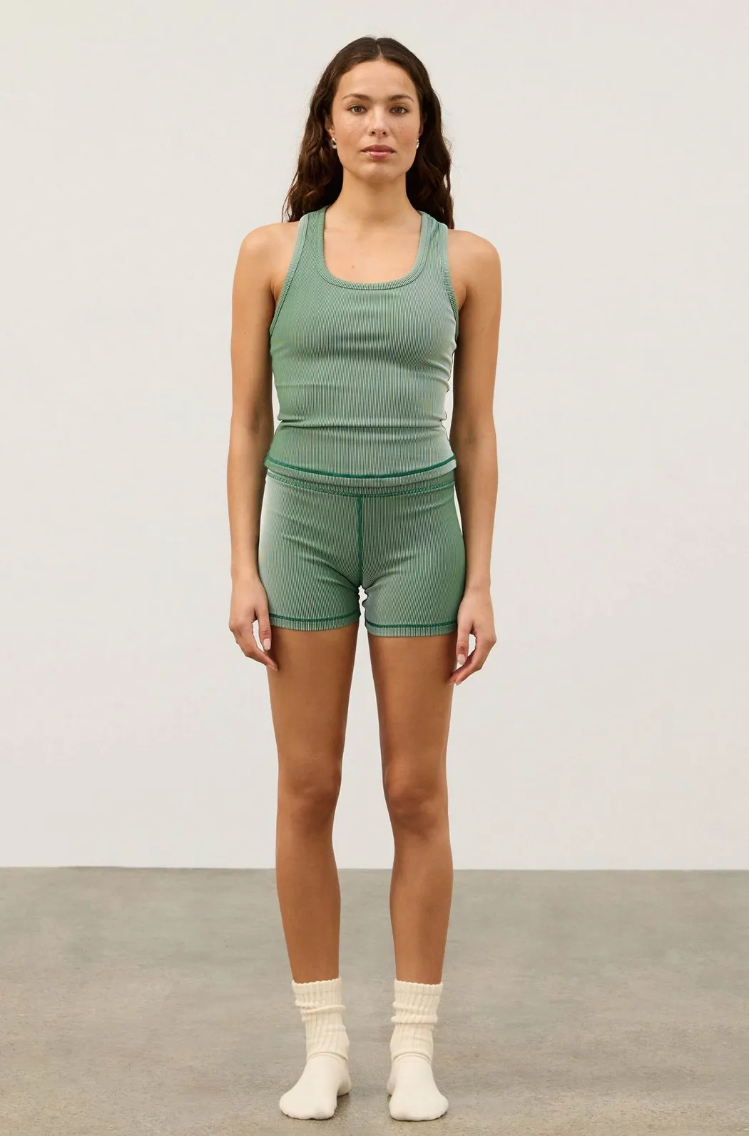 STRIPE RIB 4 INCH BIKE SHORTS | TALLOW GREEN