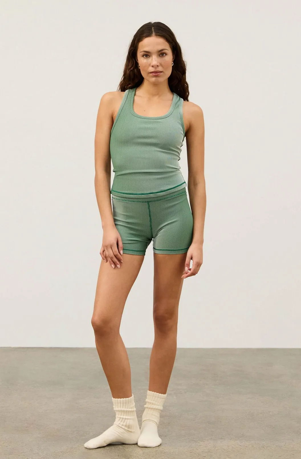 STRIPE RIB RACER BACK TANK | TALLOW GREEN