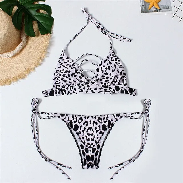 Women Off Shoulder Bikini Set 2019 Leopard Print Swimwear