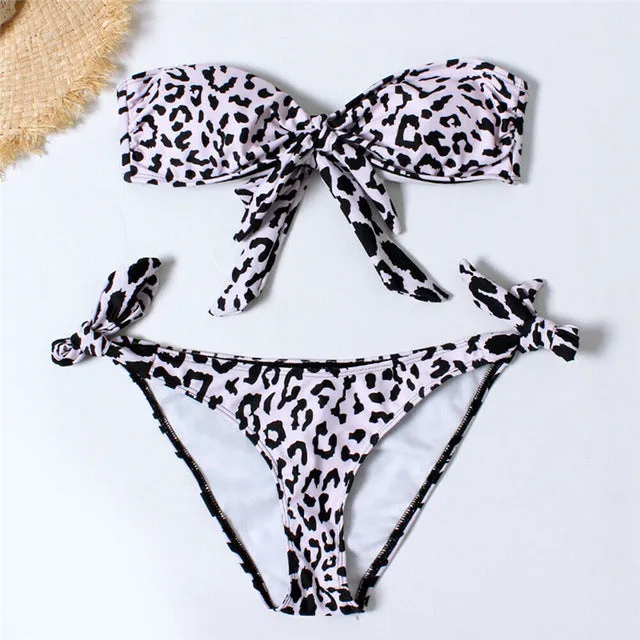 Women Off Shoulder Bikini Set 2019 Leopard Print Swimwear