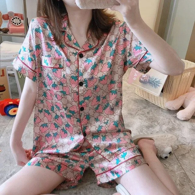 Women Simulation Silk Pajama Set