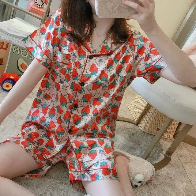 Women Simulation Silk Pajama Set